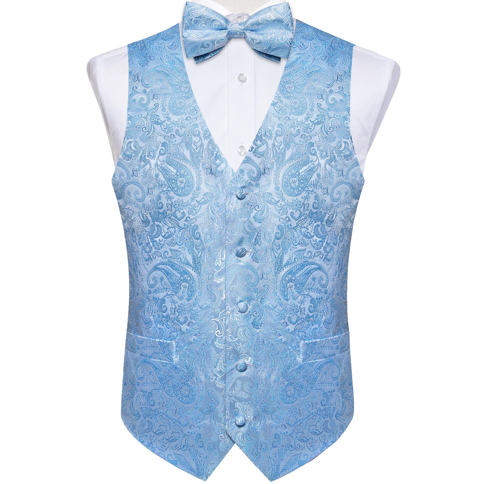 Men's Suit Vest Bowtie Formal Waistcoat Necktie Pocket Square Perfect Qme MJTZ0198 S