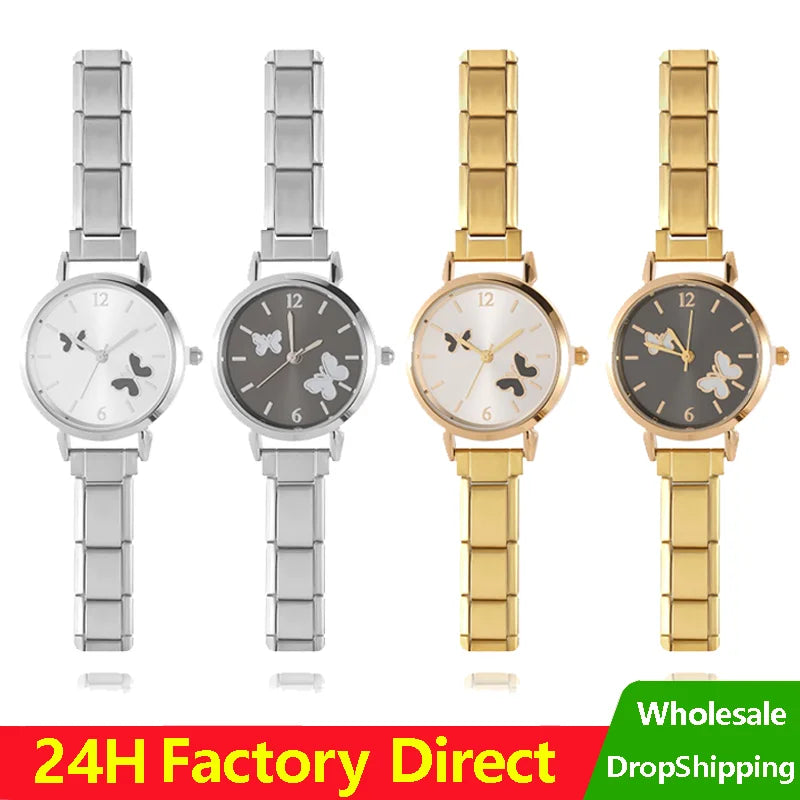 New High Quality 9MM Width Italian Charm White Black Butterfly Round Elastic Watch Bracelet Bangle for Party Birthday Daily Gift Qme