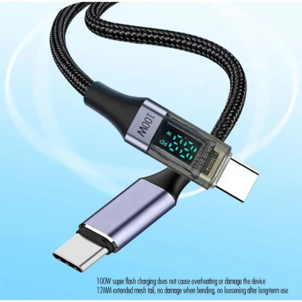 PD 100W USB Type C to C Line For Mobile Phone Laptop Data Charger Cable Quick Charge LED Display USB C Cord 0.5M/1M/2M Data Wire Qme
