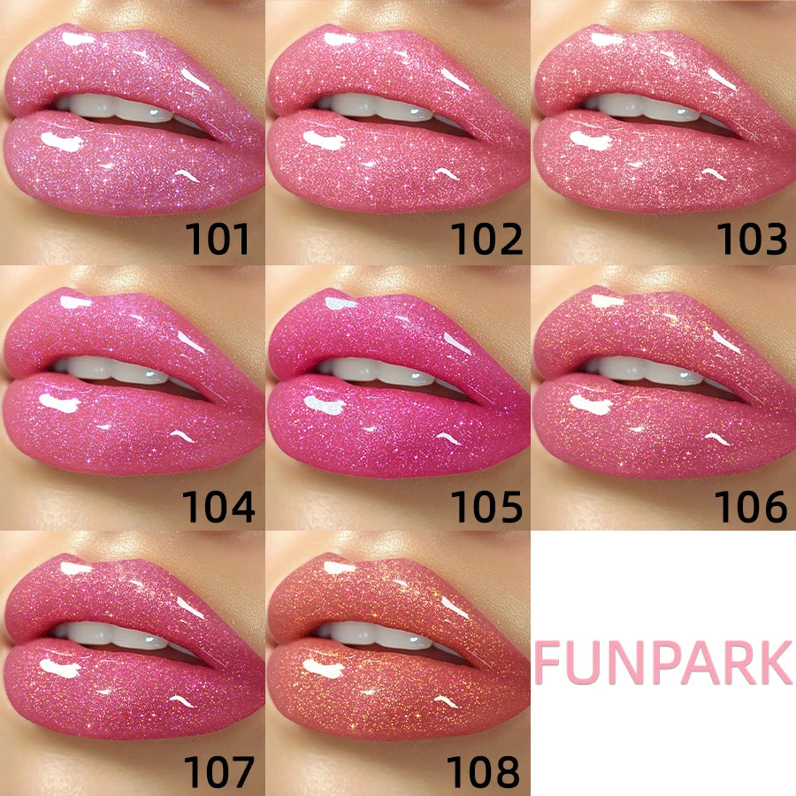 8 Glitter Shimmer Lip Gloss Moisturizing Tinted Fuller Effect Diamond Qme