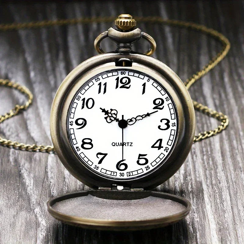 Bronze pocket watch, personalized quartz pocket watch, triangular pattern hanging chain, gift pocket watch for boys and girls Qme