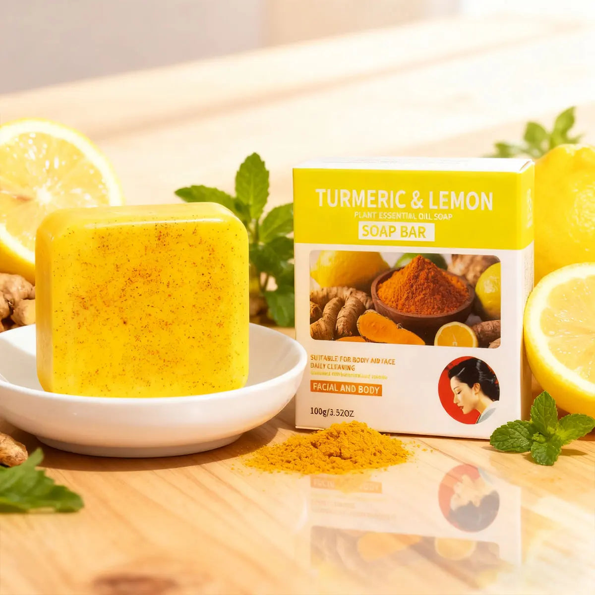 Lemon Whitening Oil Control Acne Removal Ginger Yellow Soap Natural Qme