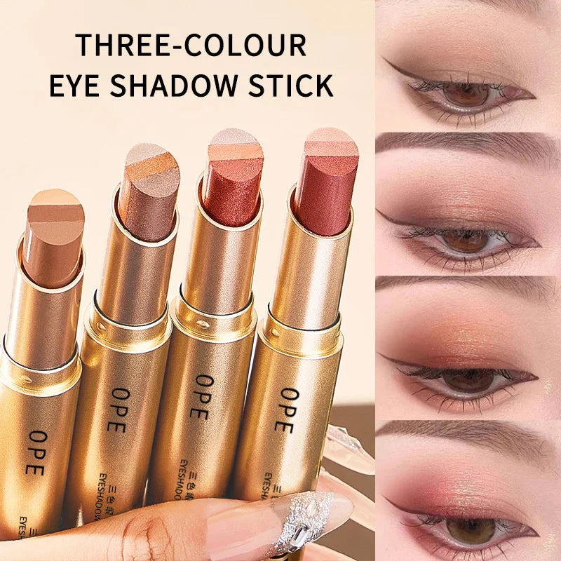 Shimmering Three-color Eyeshadow Stick That Waterproof Sweatproof Qme