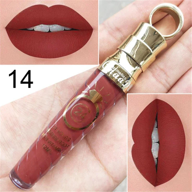 20 Colors Lipstick Waterproof Long Lasting Matte+Shimmer Mental Beauty Lip Gloss Nude Glitter Lip Gloss Beauty Red Lip Tint New Qme 14