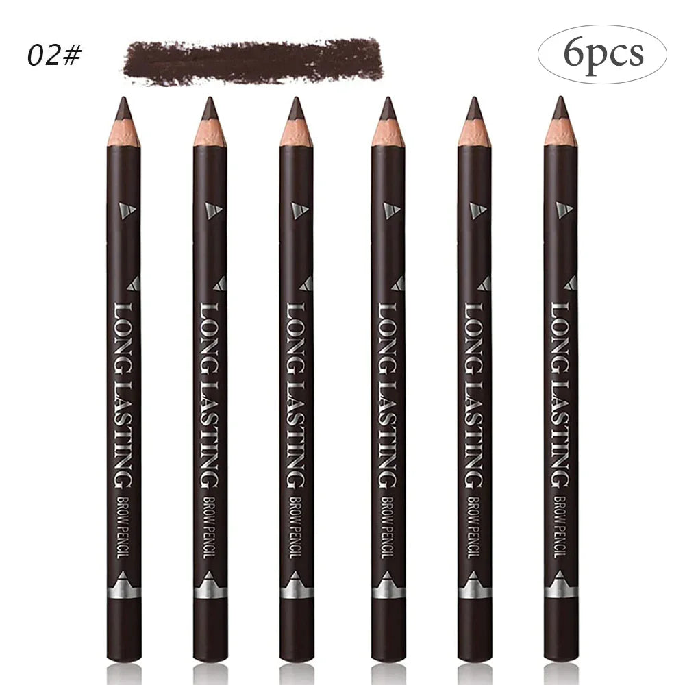 6/12Pcs Eye Brow Pencil Waterproof Professional Women Eye Makeup Pen Easy Color Natural Black Brown Cosmetic Beauty Eyebrow Tool Qme 6pc-02DARK BROWN