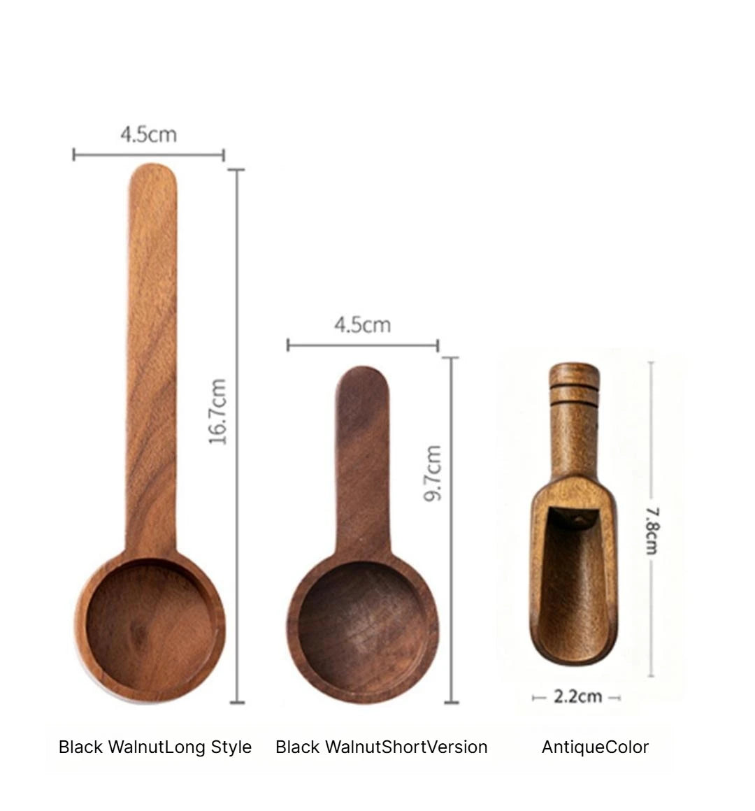 A Black Walnut Wood Coffee Measuring Spoon, Solid Wood Weight Scoop for Coffee Powder Milk Powder Precise Gram Scale Spoon Qme 3piece A