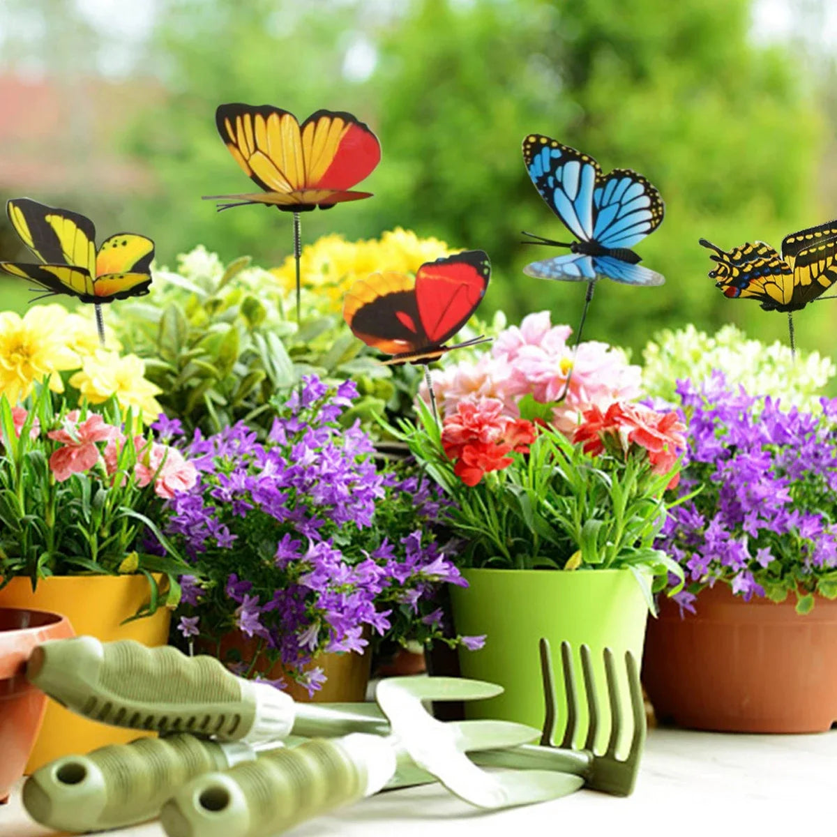 50pcs Butterfly Stakes Colorful Simulation Butterfly Outdoor Garden Yard Plant Flower Pot Spring Garden Decoration 25*4cm Qme