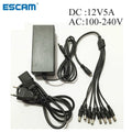 DC 12V 5A Power Supply Adapter + 8 Split Power Cable for CCTV Security Camera DVR Analog AHD TVI CVI camera DVR Systems Qme EU Plug China Mainland