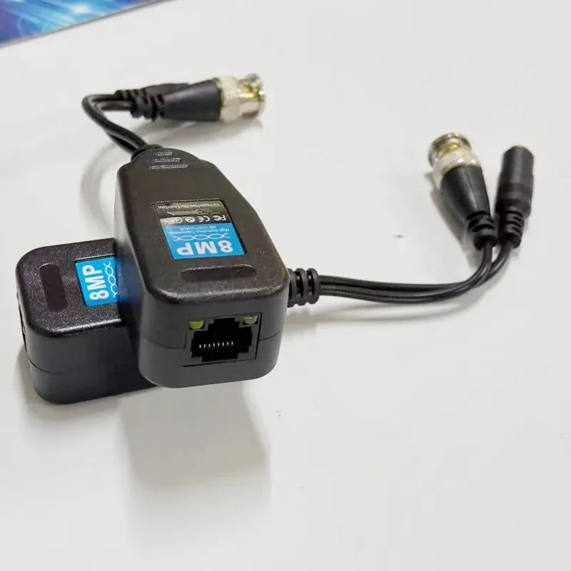3 pairs 8MP Surveillance PV Power Video 2-in-1 Twisted Pair Transmitter Coaxial Analog BNC to RJ45 Ethernet Cable Qme