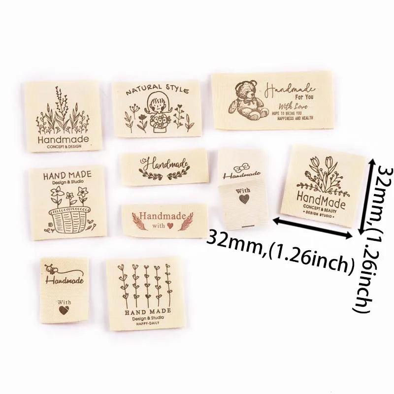 50pcs 28-52mm Mix Beige Rectangle Label For DIY Handmade Clothing Hat Decorative Sewing Accessories Flower Plant Patterns cp3820 Qme