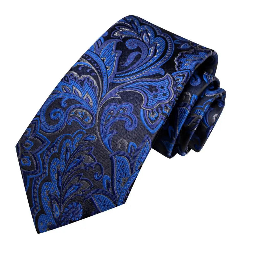 Hi-Tie Navy Blue Floral Striped Silk Elegant Tie For Men Groom Wedding Men Necktie Pocket Square Cufflink Accessory Wholesale Qme