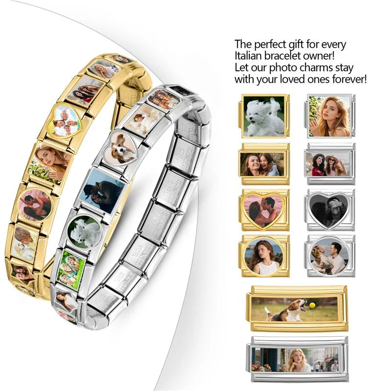 2026 New Stainless Stee Bracelet Italian Charms DIY personalized photo picture frame creation titanium splicing module bracelets Qme