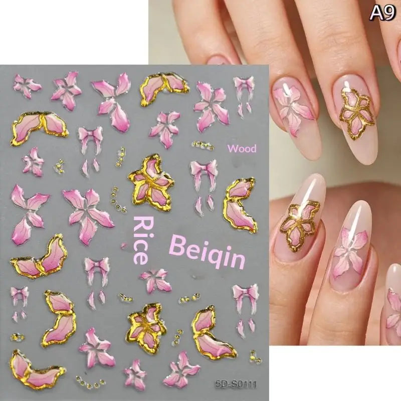 Blossom Floral Nail Stickers Bronzing 5D Spring Summer Petal Qme A9