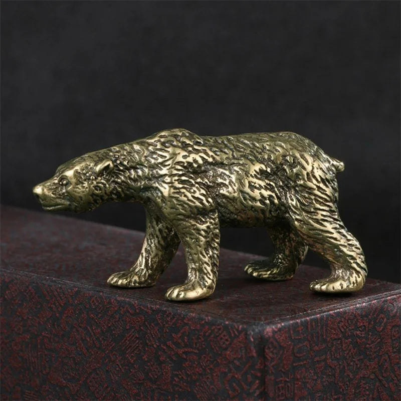 Brass Cute Small Bear Statue Office Desk Ornaments Decorations Crafts Collections Animal Figurines Miniatures Children Toy Gifts Qme