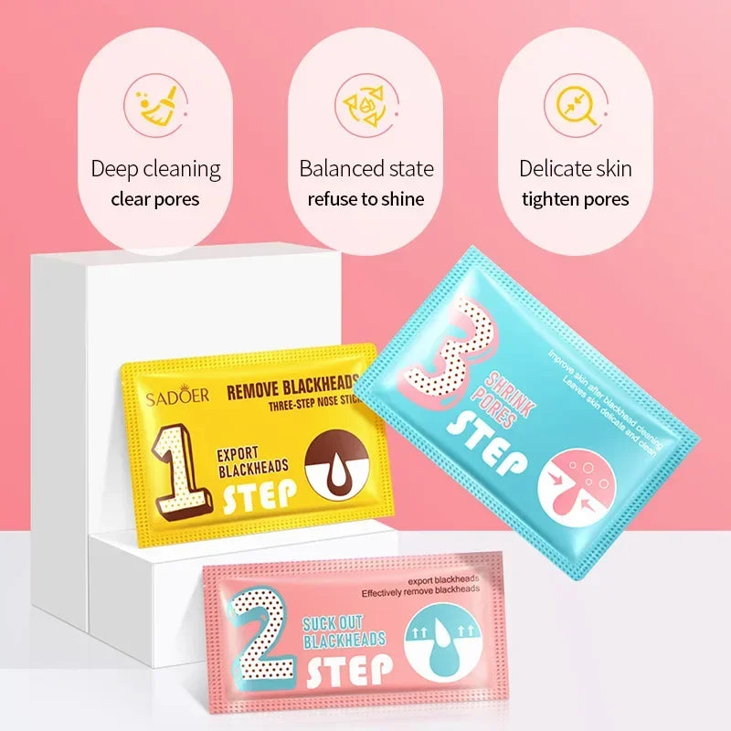 3 Steps Kit Blackhead Remover Nose Patch Shrink Pores Deep Cleaning Nose Masks T Area Care Shrink Pore Moisturizing Face Care Qme