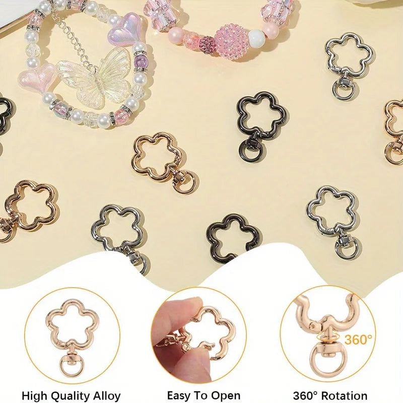 Flower Keychain Clasp Swivel Snap Key Chain Bulk Gold Silver Metal Cute Blossom Spring Snap Lobster Claw Hook For Keyring Craft Qme