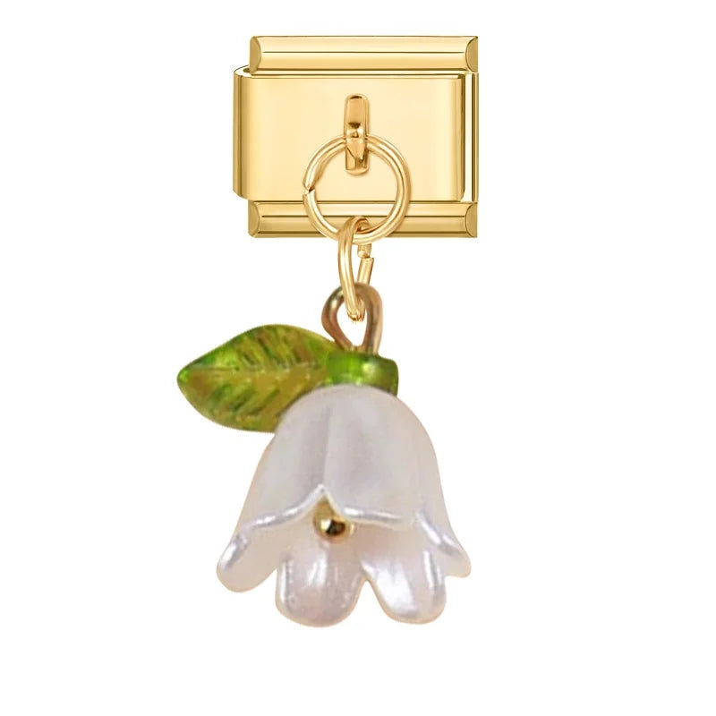 Fashion Colorful Lily Of The Valley Golden Pendant Italian Charm Link Fit 9mm Bracelet Stainless Steel Women Men DIY Making Gift Qme Style 15