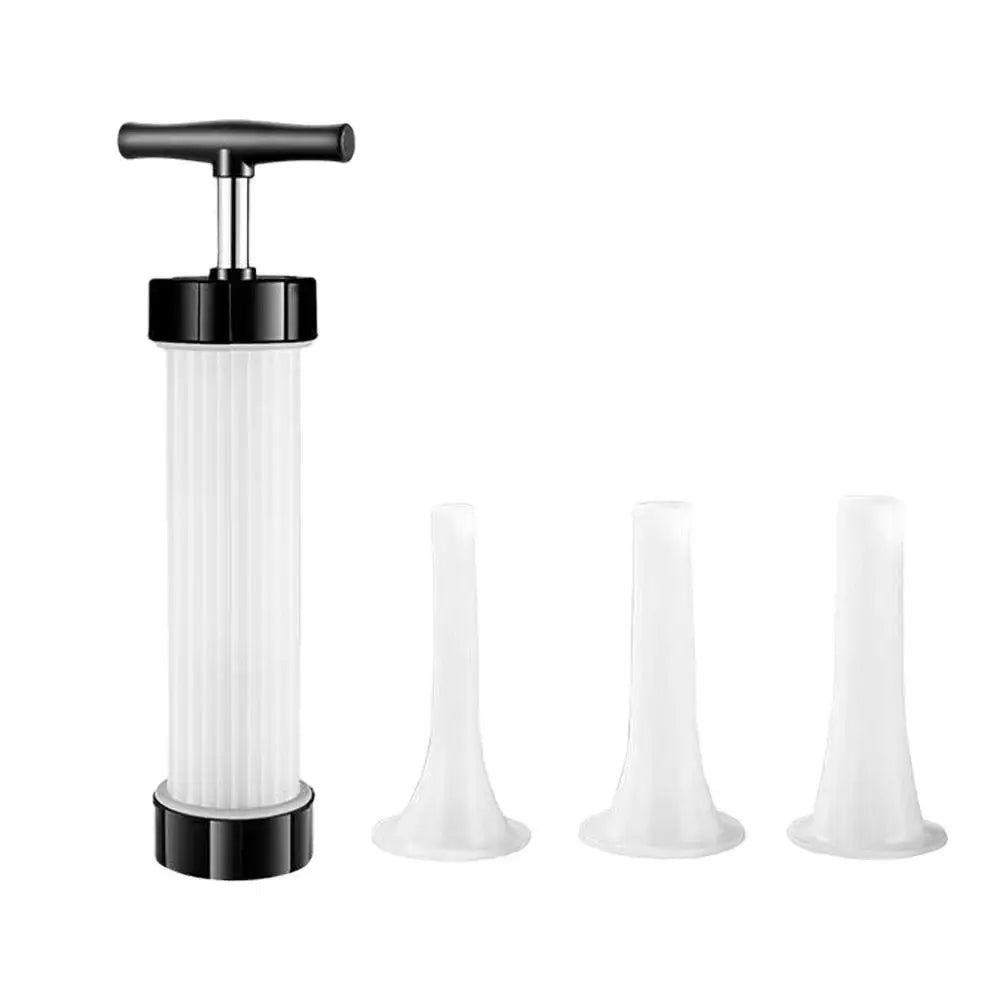 Manual Sausage Maker with 3 Stuffing Nozzles - Handheld Sausage Filler, Home Kitchen Sausage Stuffer Tool for Homemade Sausages Qme A