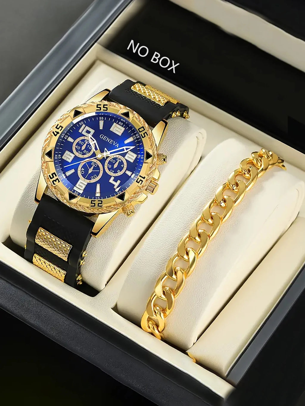 Men's round Case Quartz Watch And Bracelet Set Suitable for Daily Wear Birthday Gift，NO BOX Qme 2PCS watcheS-JJ