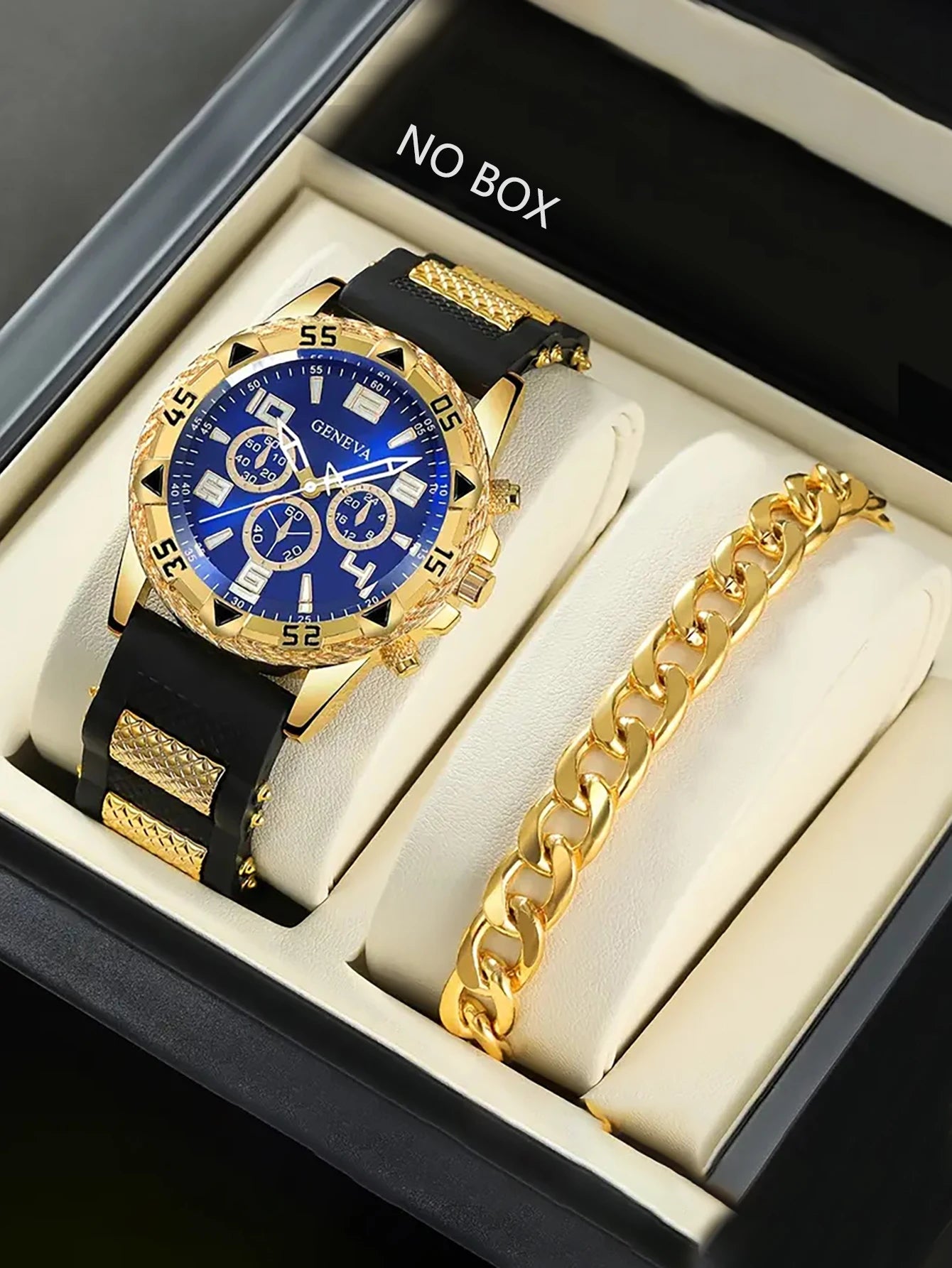 Men's round Case Quartz Watch And Bracelet Set Suitable for Daily Wear Birthday Gift，NO BOX Qme 2PCS watcheS-JJ