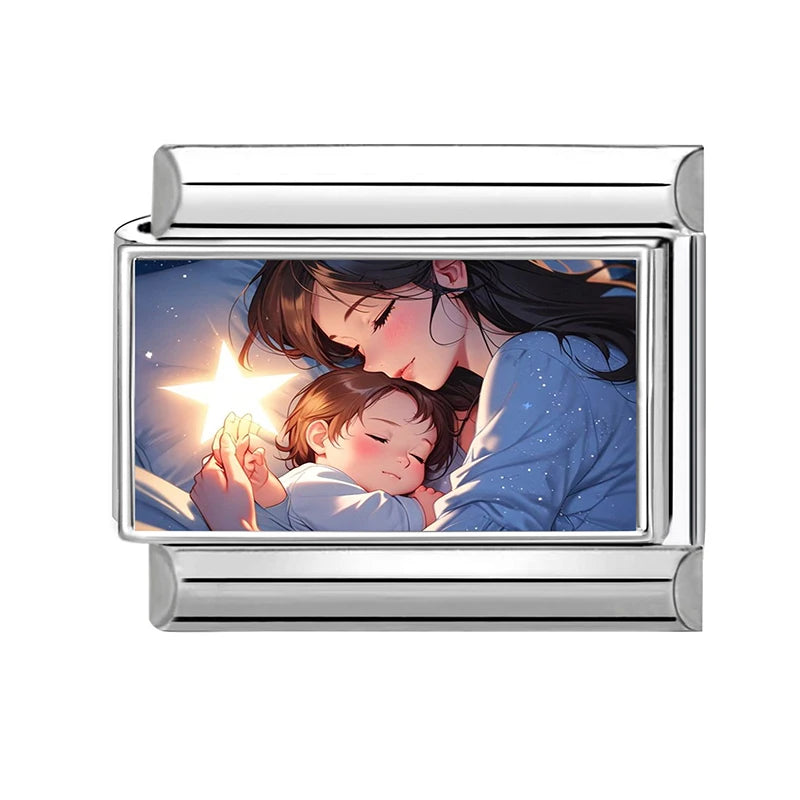 Love Mom Series Cute Child Star Flower Italian Charm Links Fit