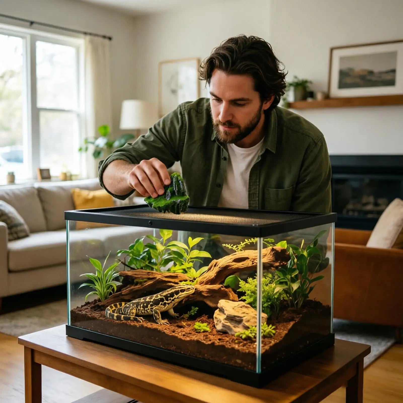 Reptile Rocks 2 Realistic Moss Climbing Habitat 3D Floating Suction Qme