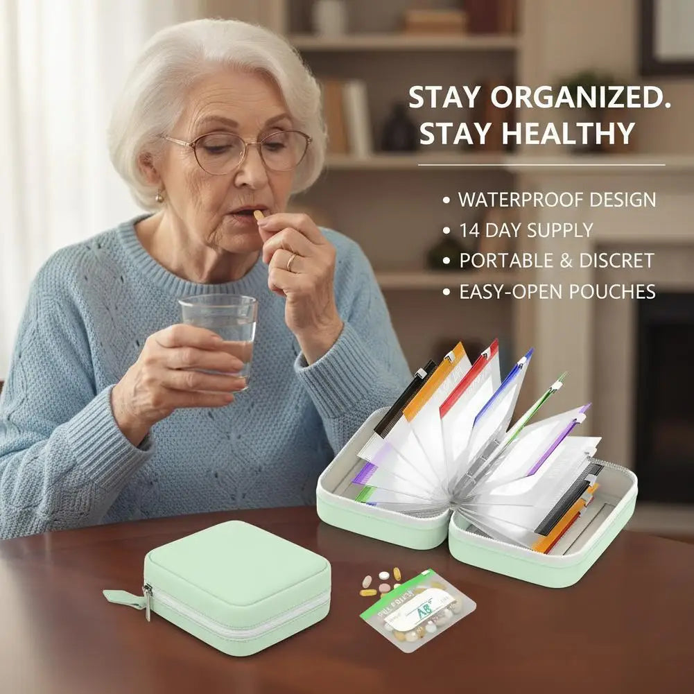 Waterproof Pill Pouches Organizer Binder Case Color-coded Reusable Qme