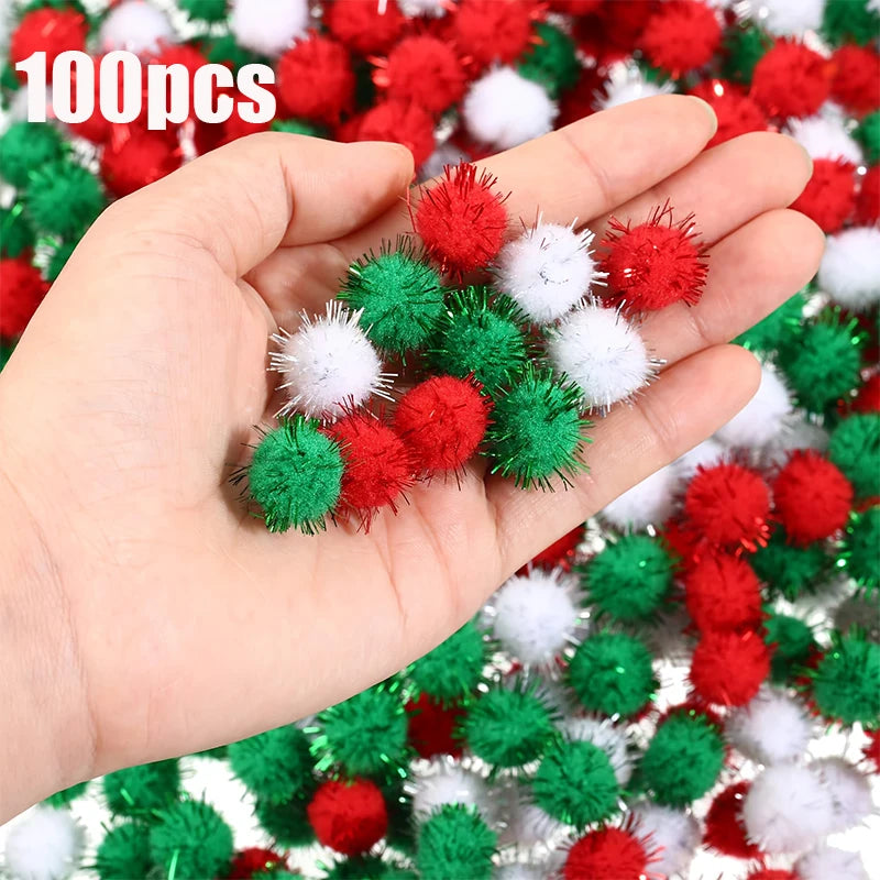 100/200 glitter fur balls, colorful 0.39inch sequined plush white, green and red decorative balls, suitable for handmade, holida Qme 100Pcs color mixing