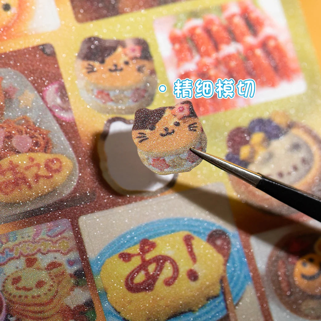 20/40pcs Die-Cut Sticker Book - Japanese Food & Dessert Vintage Showa Style，Glitter Matte Finish，School Stationery supplies Qme