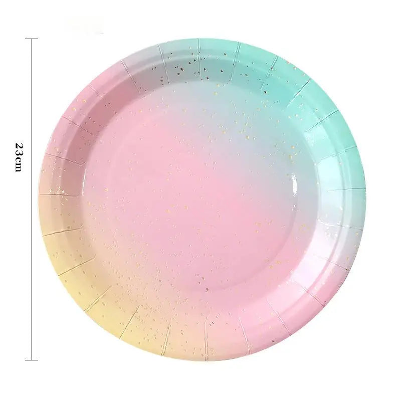 Rainbow Tableware Set for Birthday Party Decorations Rainbow Tableware Paper Plates Cups Napkins Tablecloth Dinner Disposable Qme 10PCS 9 inches