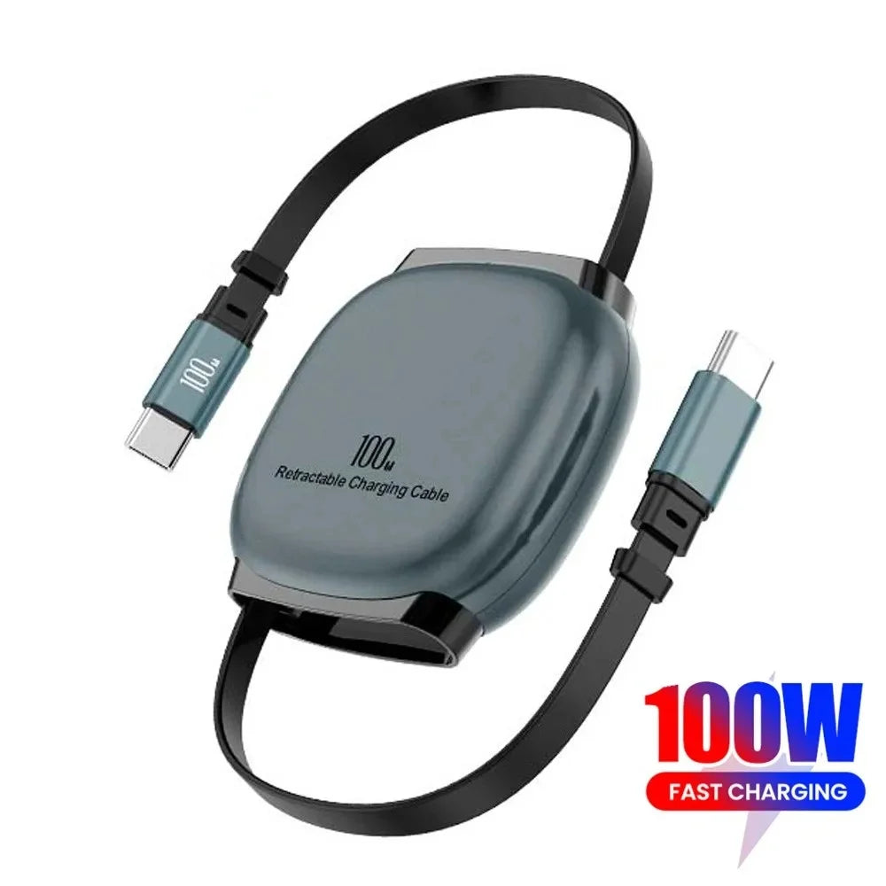 100W USB C To Type C Mobile Phone Charge Wire USB C Retractable Car Portable Charger PD Cable For iPhone 17 Samsung Xiaomi 15 14 Qme