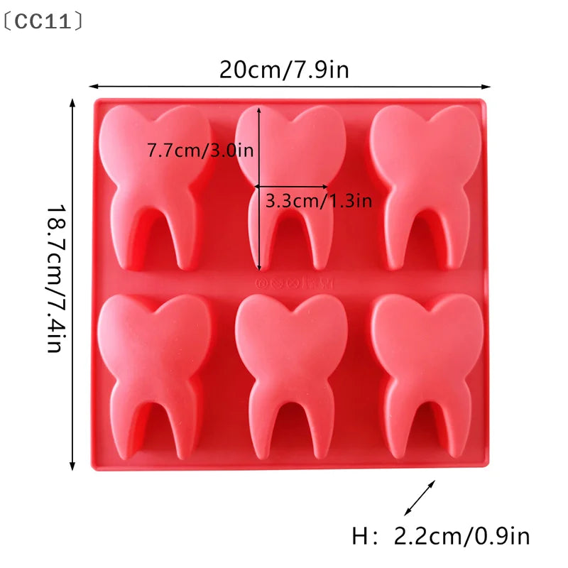 CC11Tooth Shape Silicone Mold 6 Cavity 3D Molar Molds Tray DIY Baking Qme