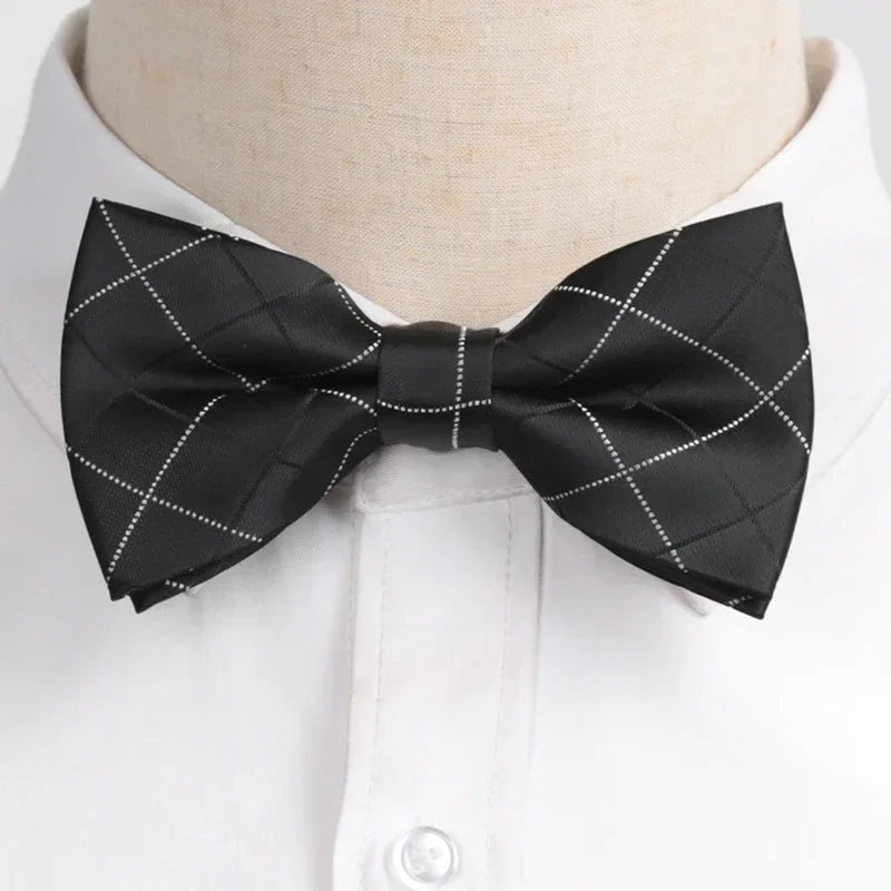 Classic Black Men Bow Ties Fashion Polyester Bowtie Woven Dot Checked Stripped Butterfly Wedding Dress Mens Formal Dog Butterfly Qme
