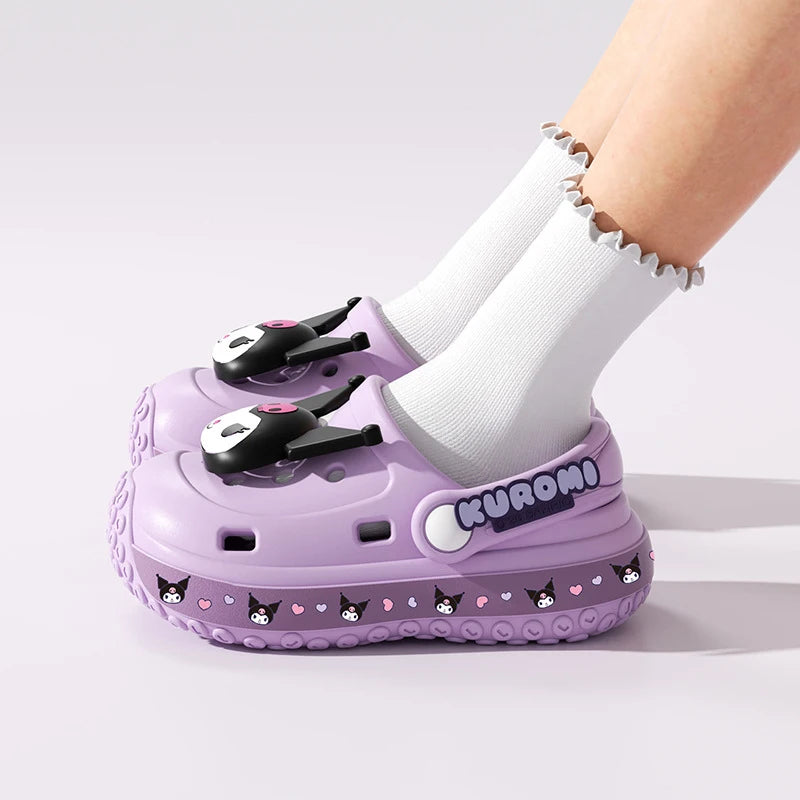 Hello Kitty Kuromi Cartoon Hole-Patterned Shoes Cute, Non-Slip Slippers for Students Beach and Outdoor Sandals Qme