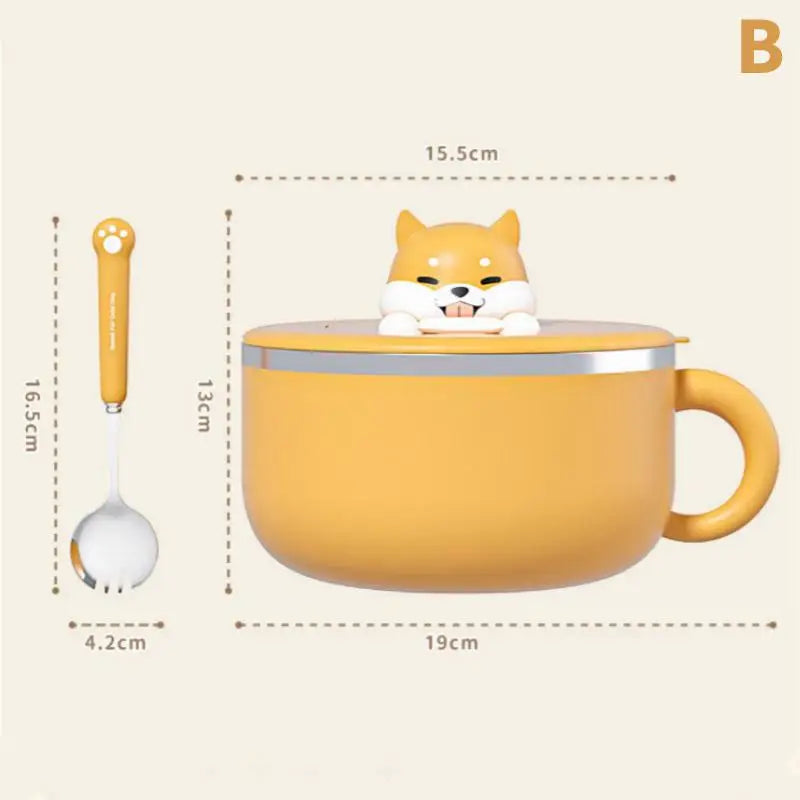 Cute Dog Instant Noodle Bowl Stainless Steel Lid Large Fruit Salad Qme B Yellow