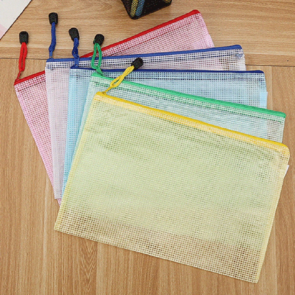5PCS Stationery Storage Folder File Mesh Zipper Pouch A4/A5/A6 Document Bag Zip File Folders School Office Supplies Qme