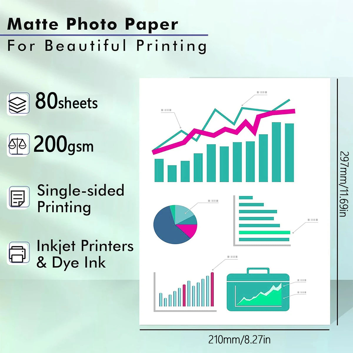 A4Matte Photo Paper, 8.27x11.69in Inkjet Photo Printer Paper, Picture Paper for Photos, Calendars, Brochures, Cards, Menus200gsm Qme