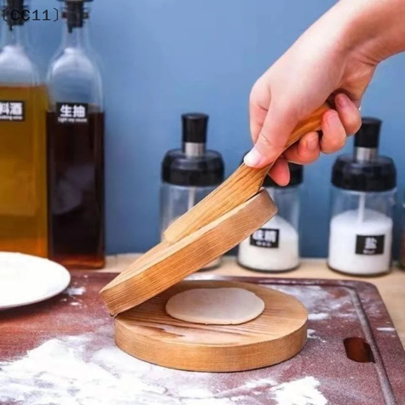 CC11Solid Wood Dough Press Tool Quick Easy Dumpling Skin Presser Home Qme