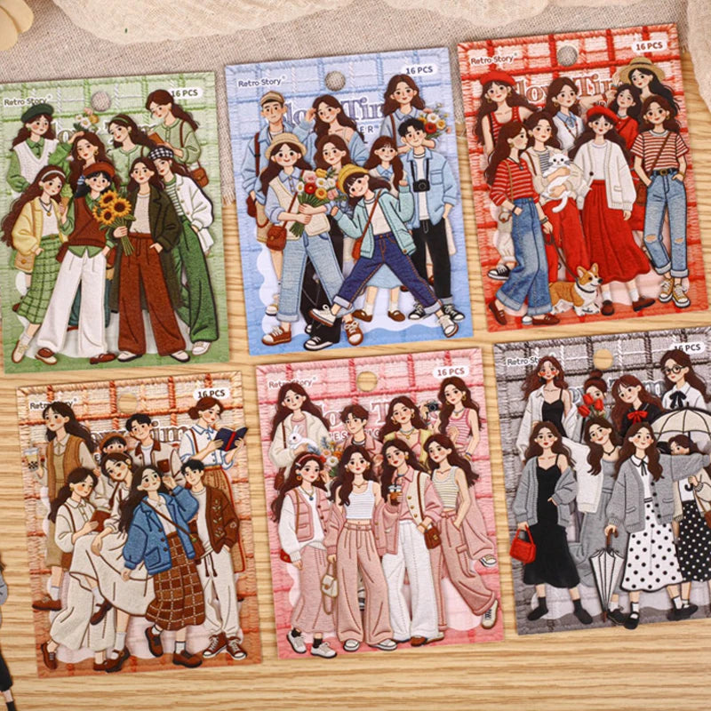Vintage Fashion Girl Sticker Pack, BFF Theme Journal & Guka Decor Material, Must-Have for Stationery Lovers Qme