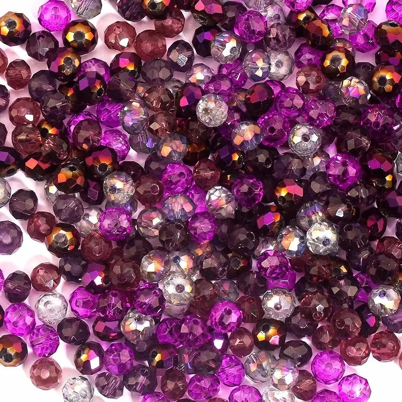 4mm/6mm Rondelle Faceted Glass Beads Loose Spacer Crystal Round Beads for Jewelry Making DIY Necklace Bracelet Accessories Qme Pruple series 4mm-150pcs