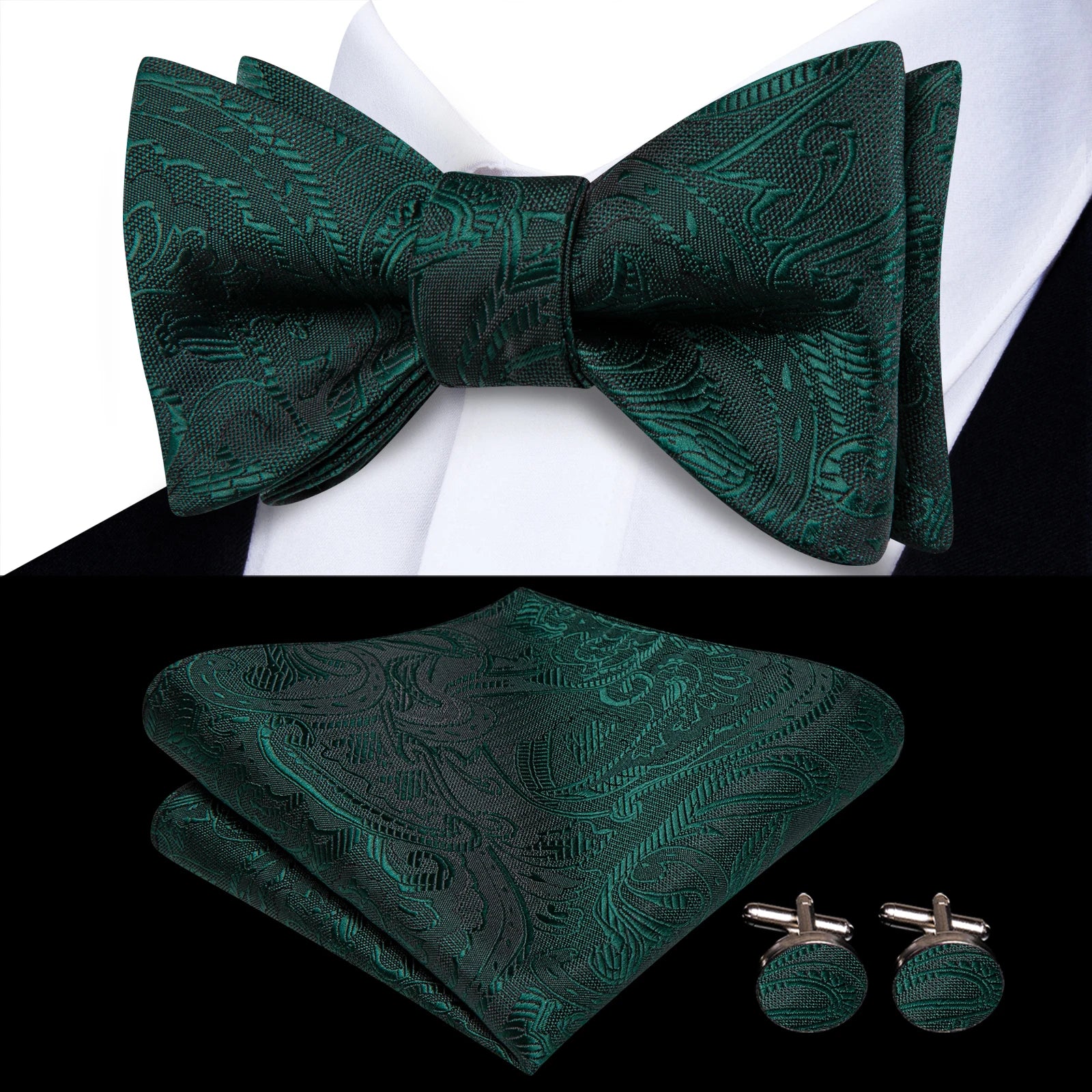 Pink Orange Sky Blue Hi-Tie Mens Bow Tie Pocket Square Cufflinks Set Self-tied Butterfly Knot Bowtie for Wedding Business Gift Qme HT-LH-2200