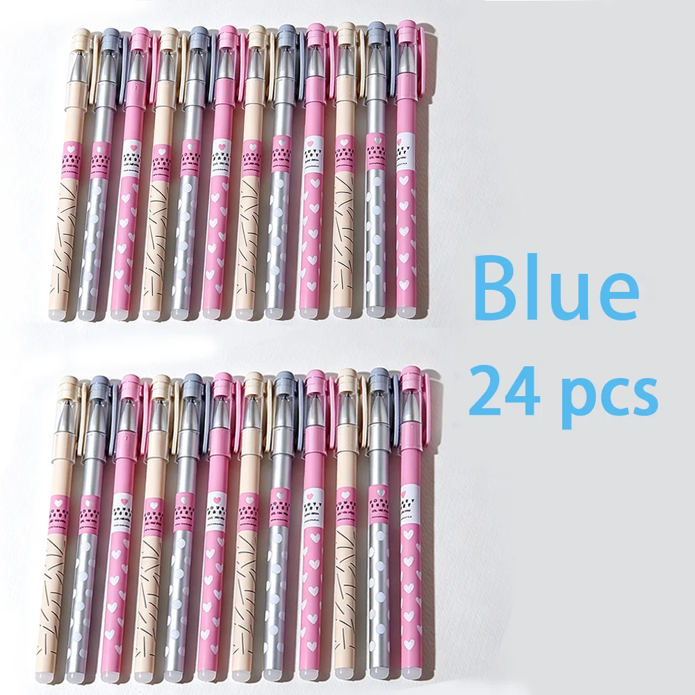 12/24Pcs Blue Erasable Gel Pens, Medium Tip 0.38mm, Smooth Writing, Suitable for Office and Everyday Use Stationery Qme blue-24 Pcs