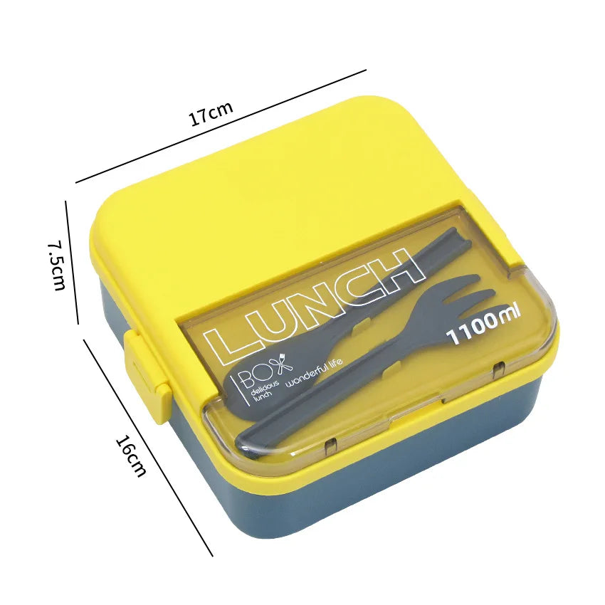 Square Compartment Sealed Lunch Box Microwave Safe Single Layer Qme blue 6.5 inch