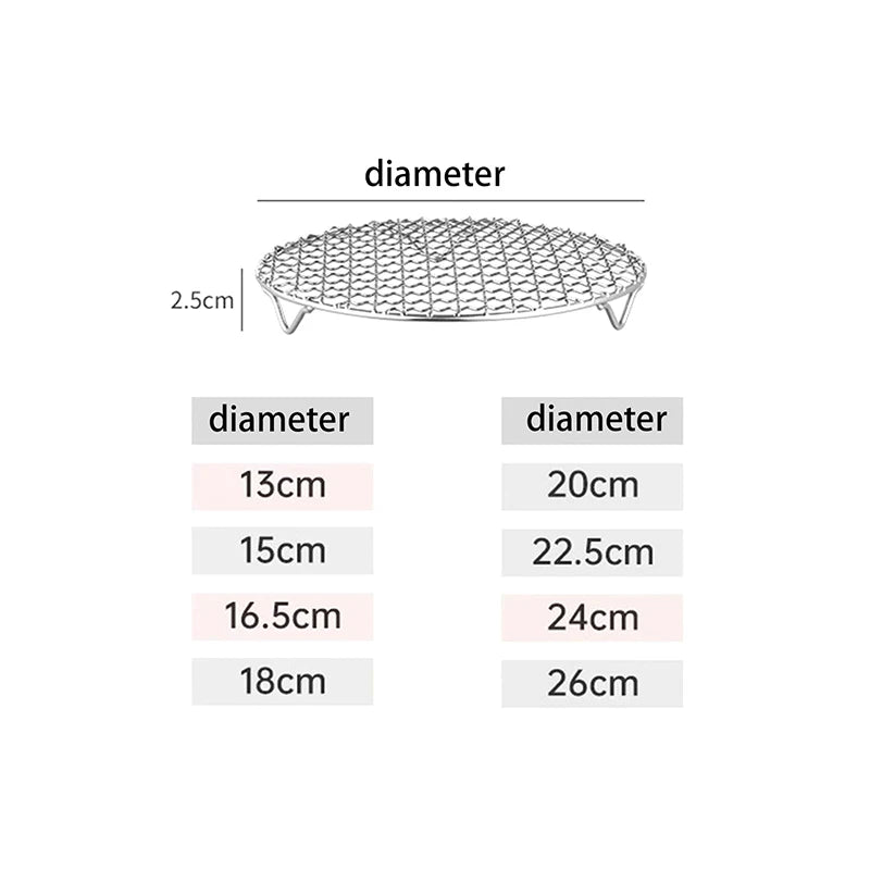 Round Air Fryer Rack With Legs Stackable Grid Grilling Rack Stainless Steel Anti-corrosion For Home Kitchen Oven Steamer Cooker Qme