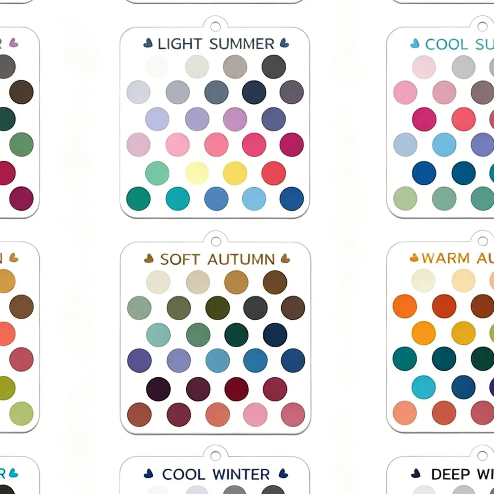 Seasonal Color Selection Cards 12 Piece Seasonal Clear Acrylic Season Color Analysis Template Cards for Clothing Outfits Makeup Qme