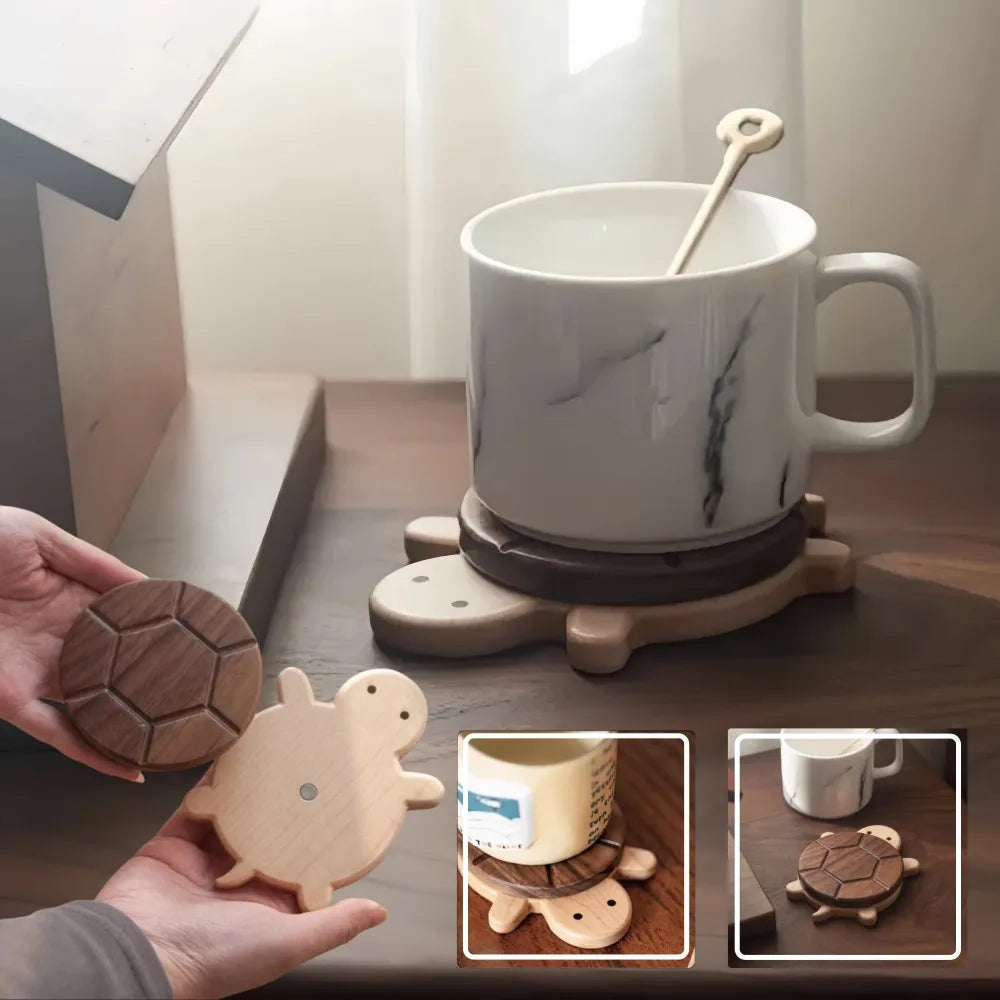 Solid Wood Turtle Insulation Mat Creative and Cute Kettle Tea Coasters Table Heat-Resistant Drink Holder for Home Decor Kitchen Qme