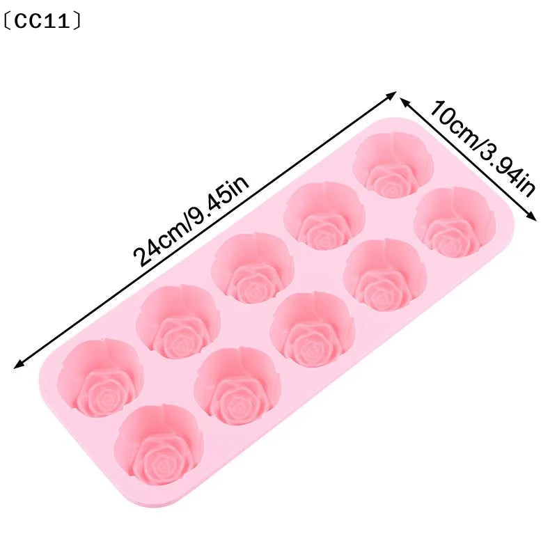 10-Cavity Silicone Rose Cake Mold Nonstick Reusable Baking Pan DIY Qme