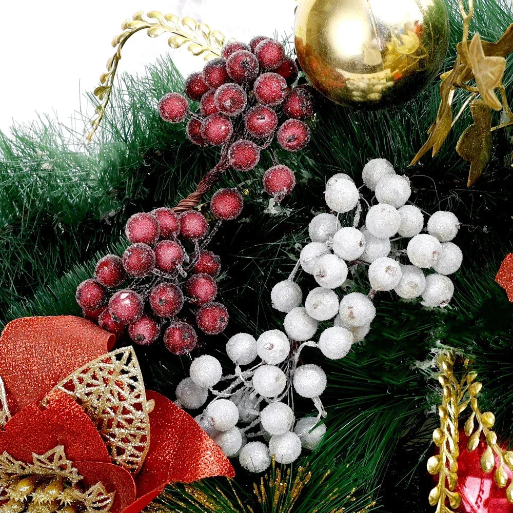 Artificial Frosted Holly Berries Mini Christmas Fake Fruit Berries Bouquet Stamen for DIY Wreath Xmas Party Home Decoration Qme
