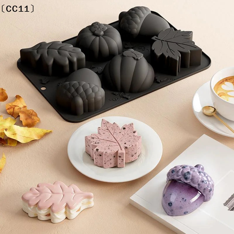 Silicone Fall Baking Mold Non Stick 6 Cavity Pumpkin Leaf Acorn Qme