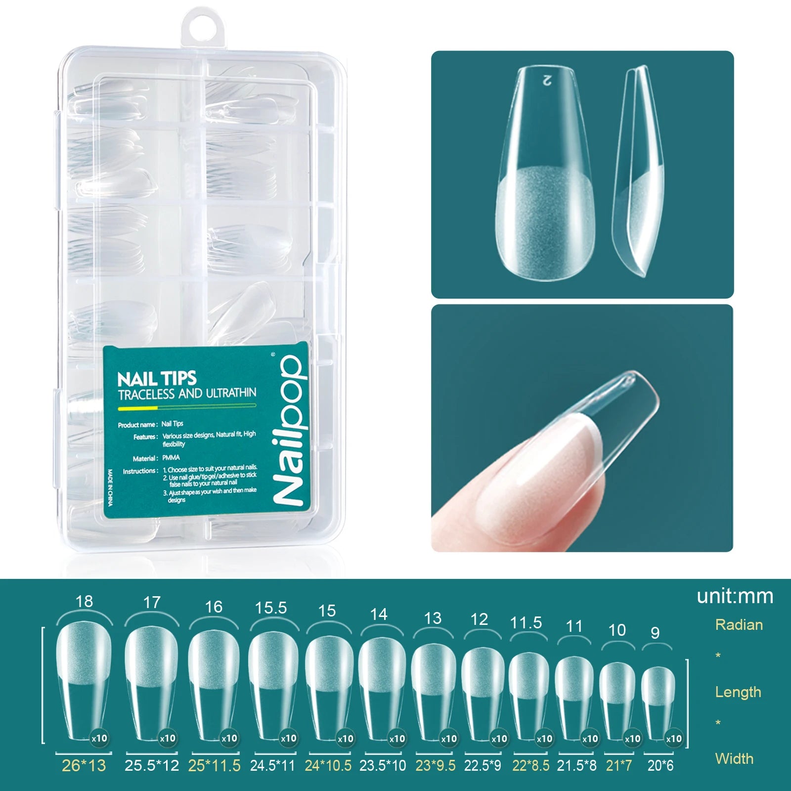 Nailpop Soft Gel Tips Nails Acrylic Material Medium Almond Coffin Qme M-Coffin 120